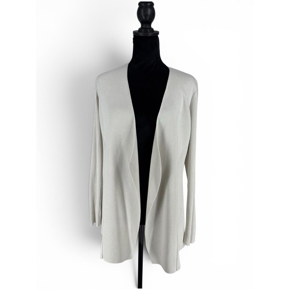 Eileen Fisher‎ Ivory Interlock & Ribbed Open Drape Sweater Silk Cotton Size PM